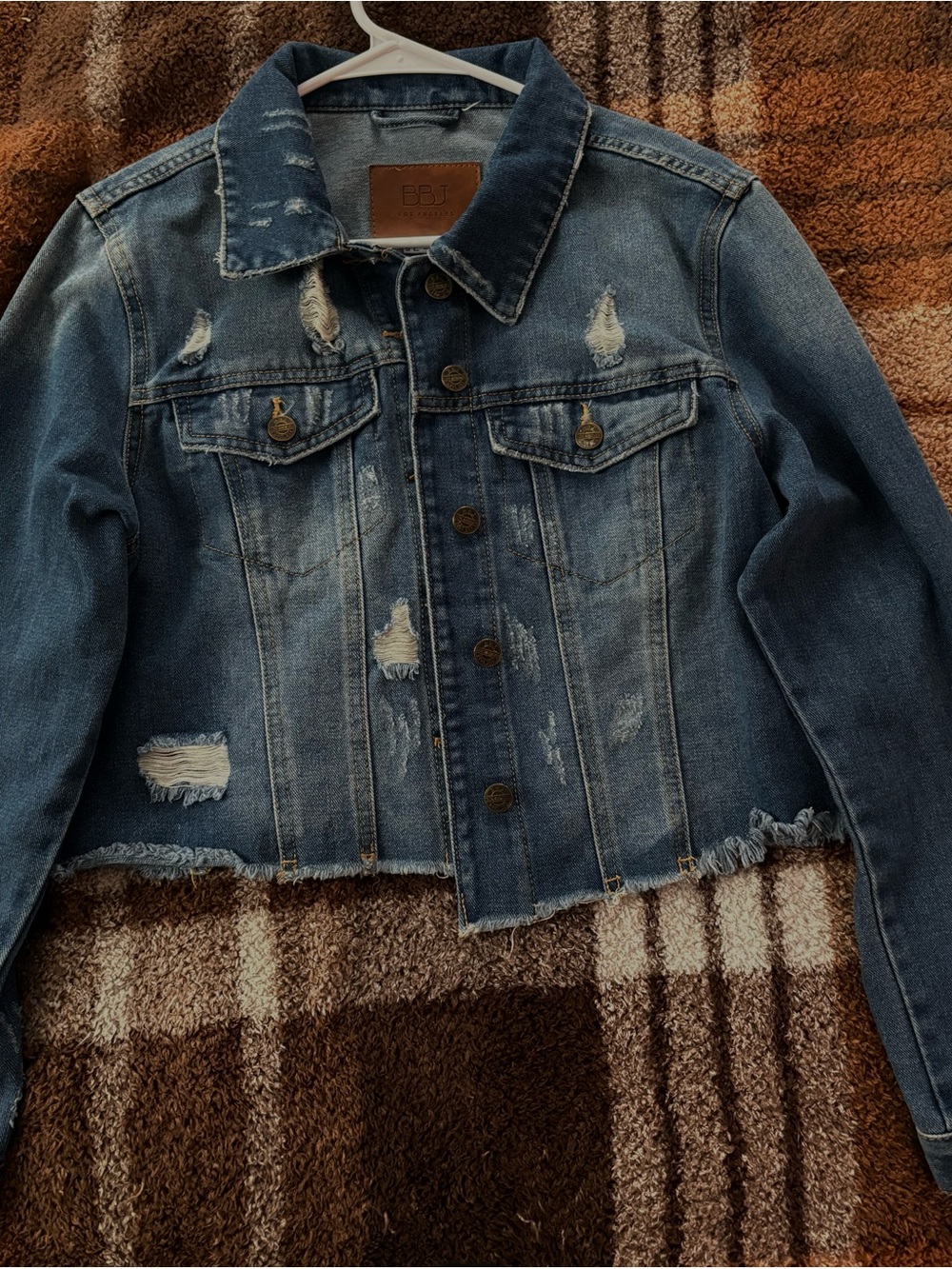 BBJ Distressed Cropped Denim Jacket - Blue